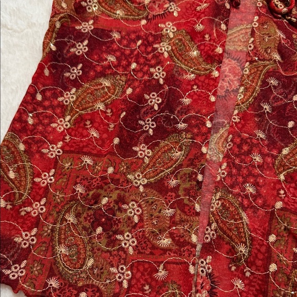 Y2K  Limited Too Sheer Red Paisley Flare Sleeve Blouse - Picture 3 of 6